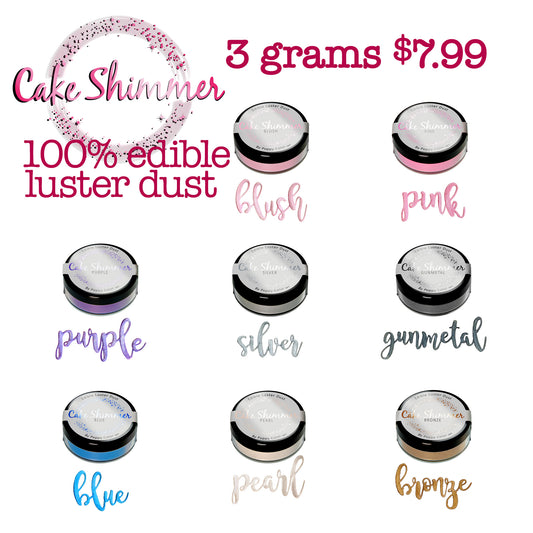 100% Edible Luster Dust - Cake Shimmer by Poppy Color (3g)
